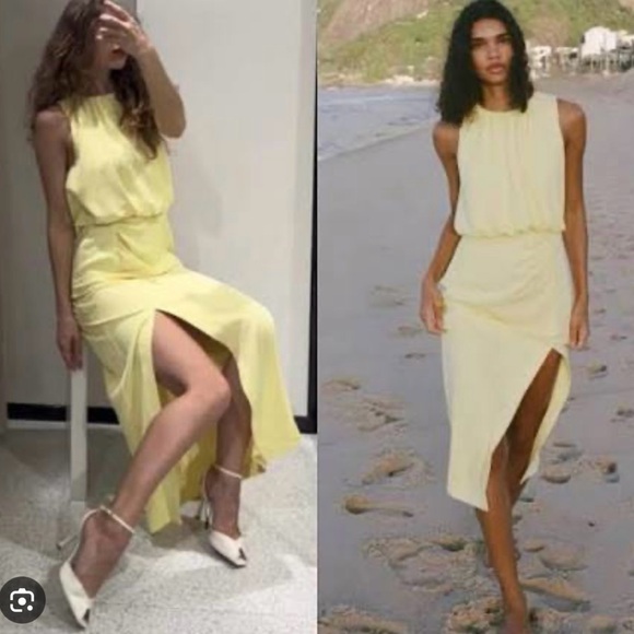 Zara Lemon Yellow High Low Dress - Picture 1 of 12
